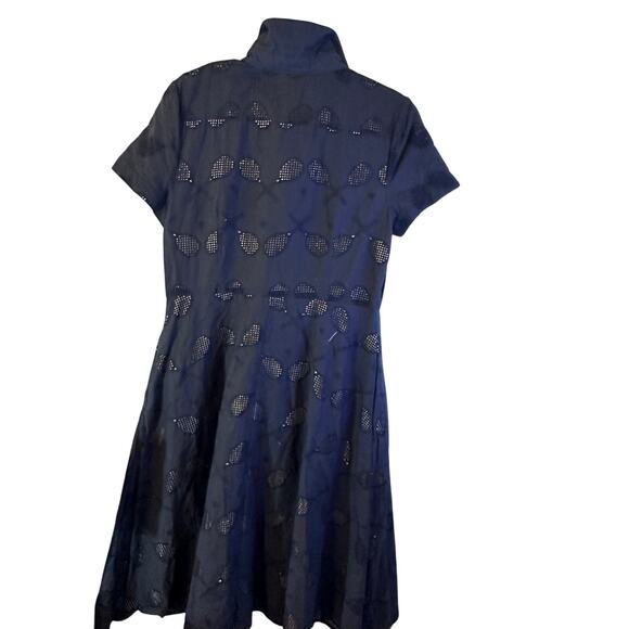ANN TAYLOR sz 12 navy blue s/s fit flare tennis racquet eyelet dress pockets - Picture 6 of 8